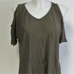 Calvin Klein Jeans Women’s Cold-Shoulder V-Neck Top in Olive Green